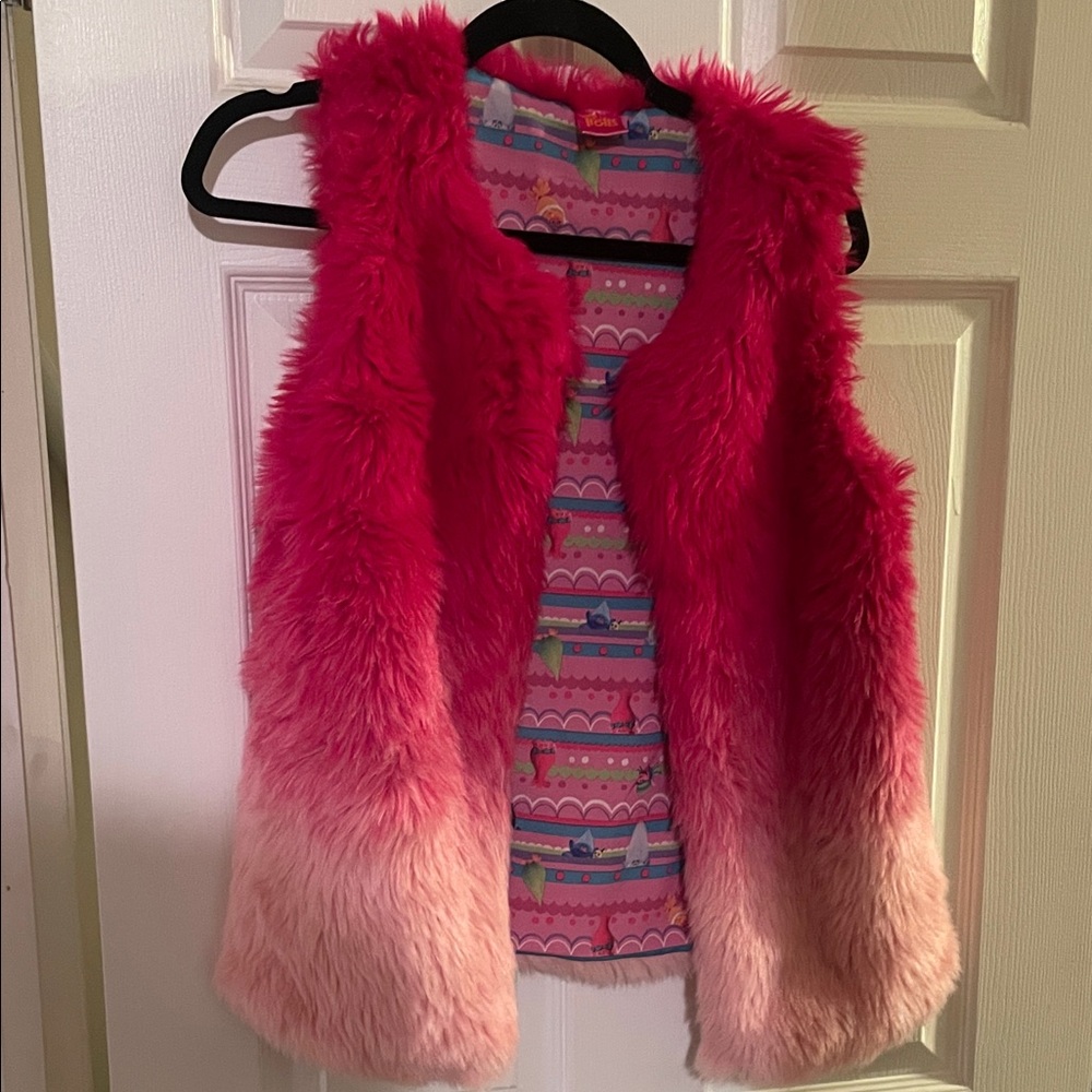 Trolls Pink and White Furry Vest